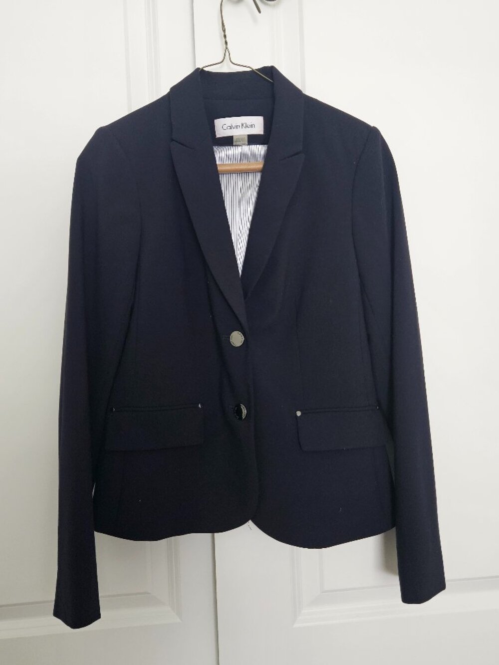 Calvin Klein Navy Blazer Notch Lapel 2-Button Suit Jacket Size 2 Petite